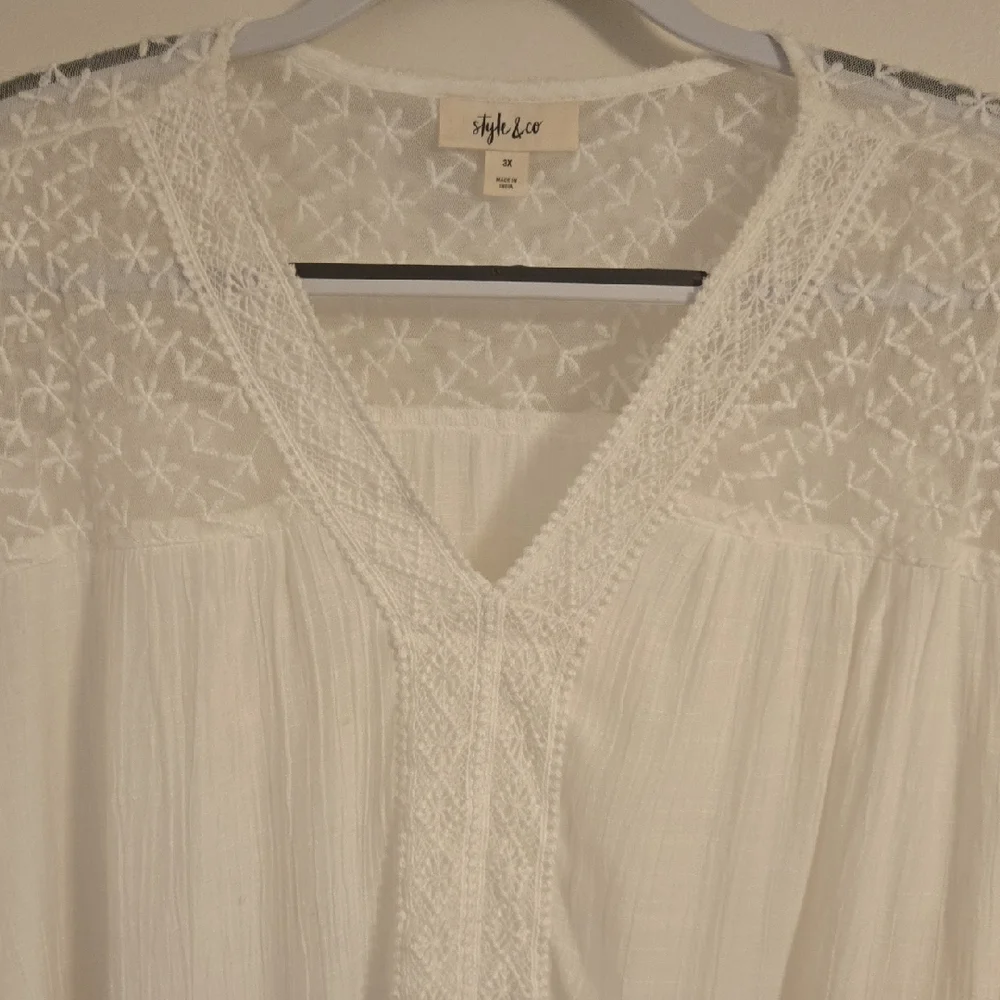Style & Co. White Lace Accent Blouse - Picture 2 of 3